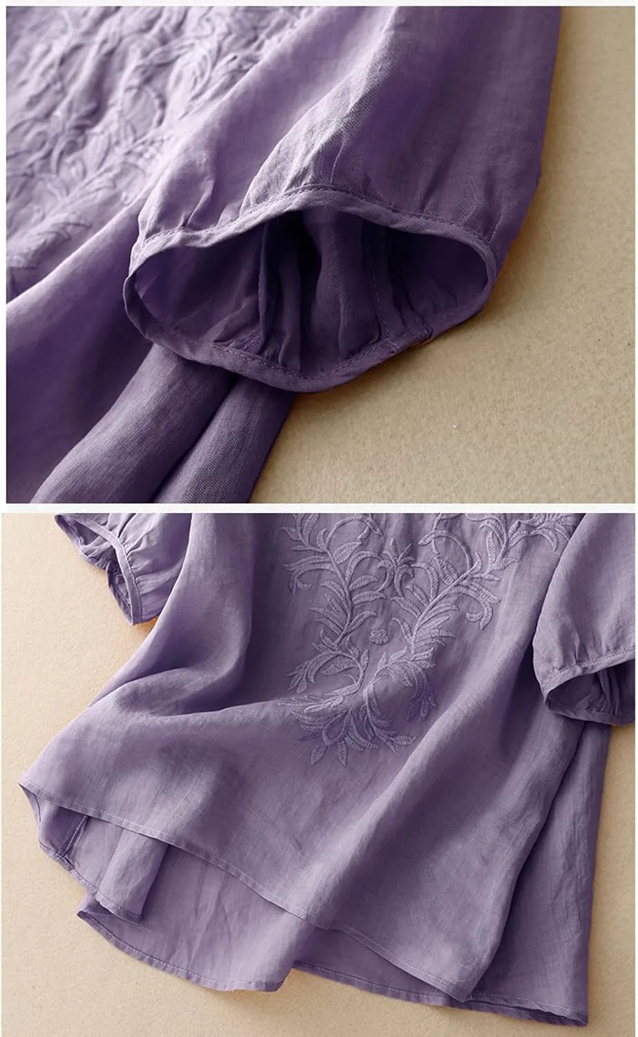 Vintage Mexican Embroidered Shirts for Women Summer Short Sleeve Cotton Linen Gauze Tops Casual V Neck Boho Blouse