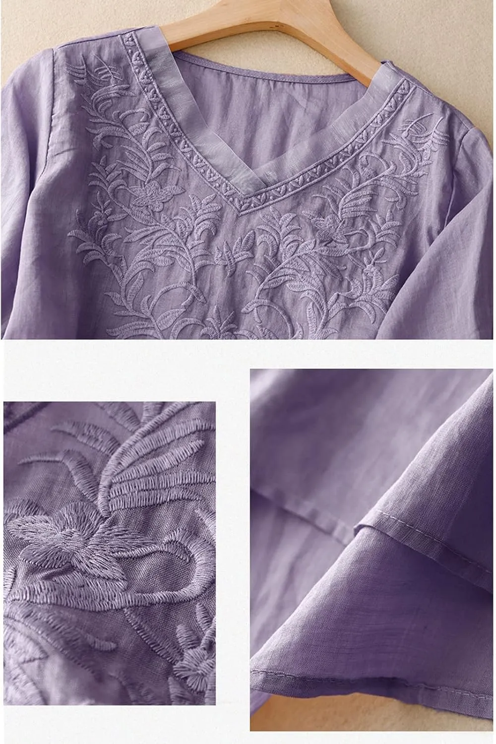 Vintage Mexican Embroidered Shirts for Women Summer Short Sleeve Cotton Linen Gauze Tops Casual V Neck Boho Blouse
