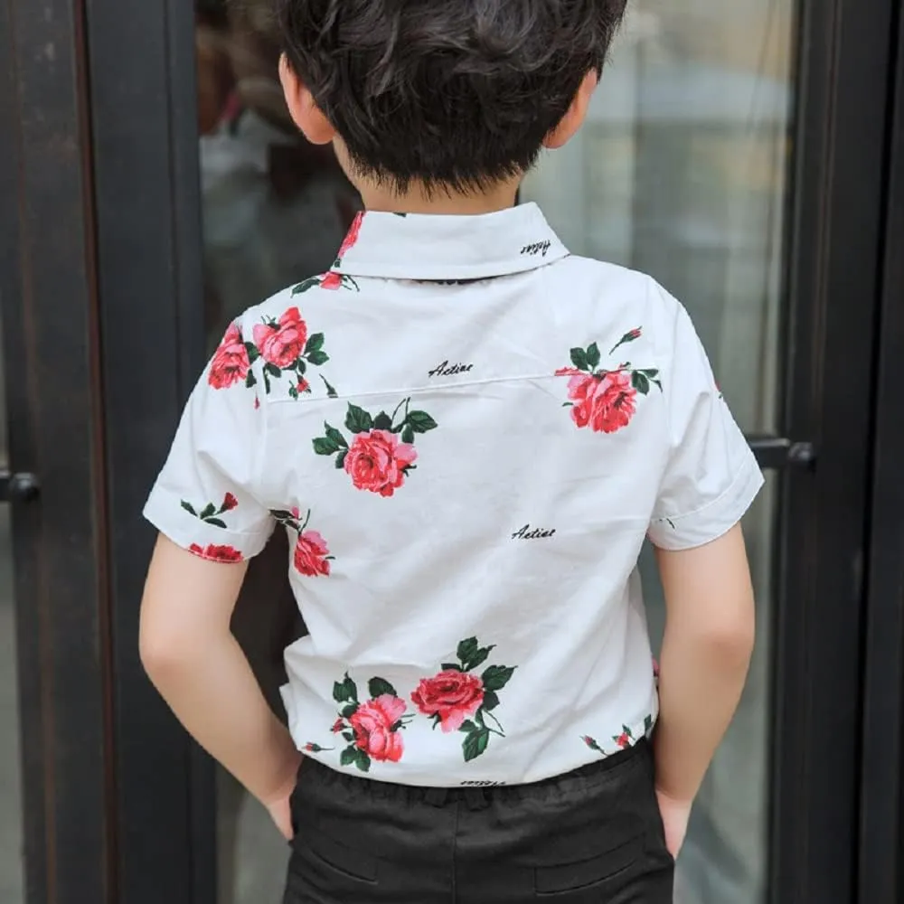 Volunboy Toddler Boy Hawaiian Short Sets Short Sleeve Button Down Shirts Shorts Suit Kids 2 Piece Summer Clothes with Bow Tie