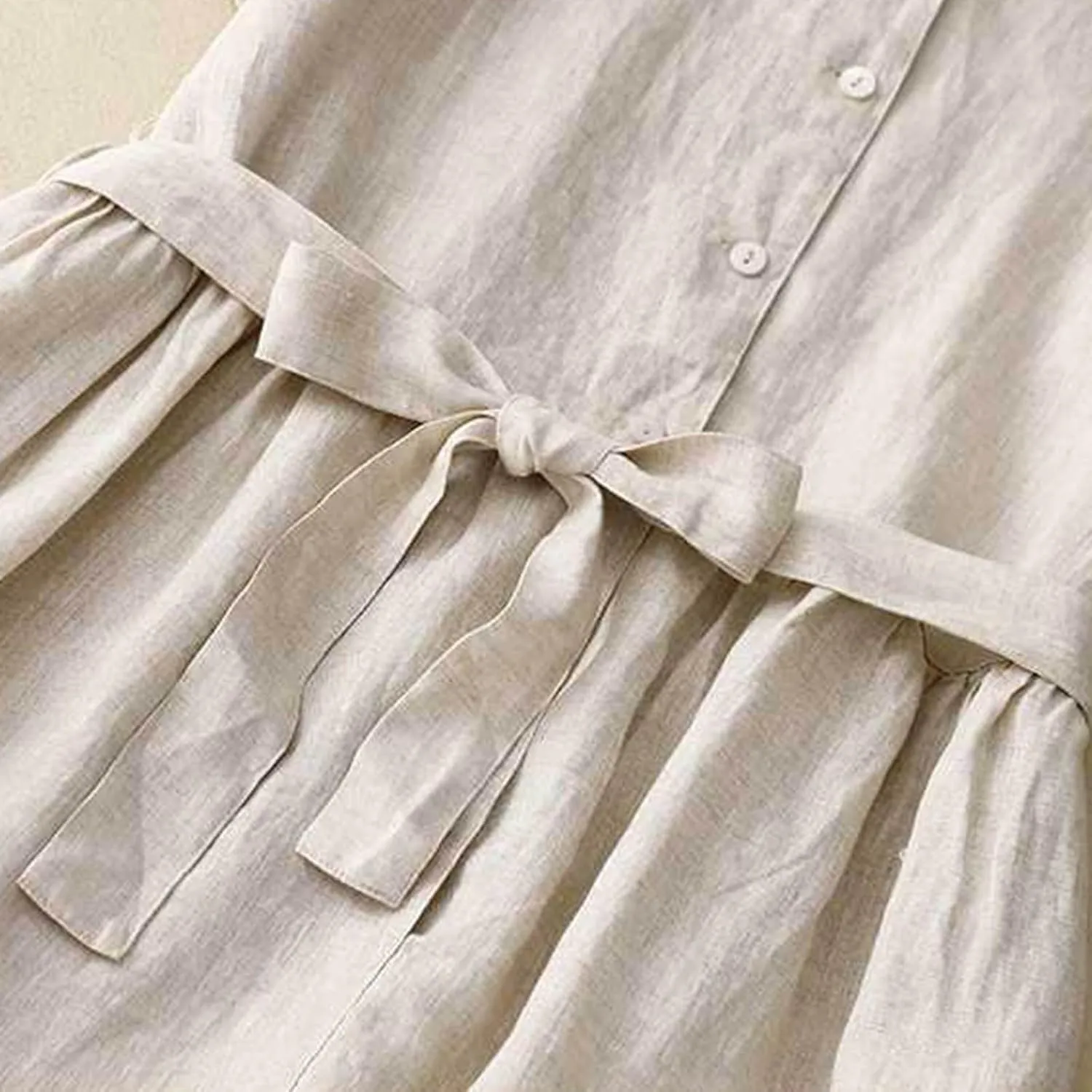 Women Bohemian Cotton Linen Dresses 3/4 Sleeve Maxi Long Dress Plain Classic Dresses Trendy Boho Dresses with Belt
