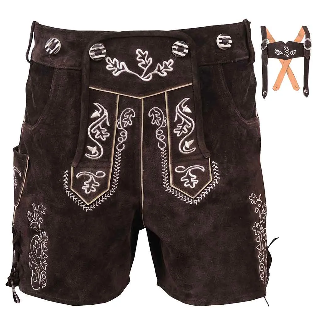 Women Oktoberfest Costumes Suede Lederhosen Leather Short Chocolate Brown