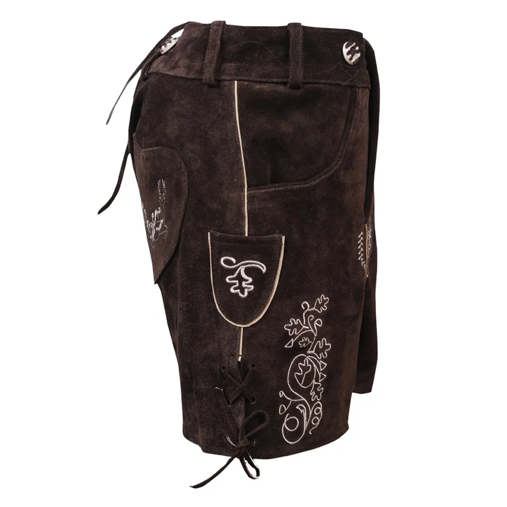 Women Oktoberfest Costumes Suede Lederhosen Leather Short Chocolate Brown