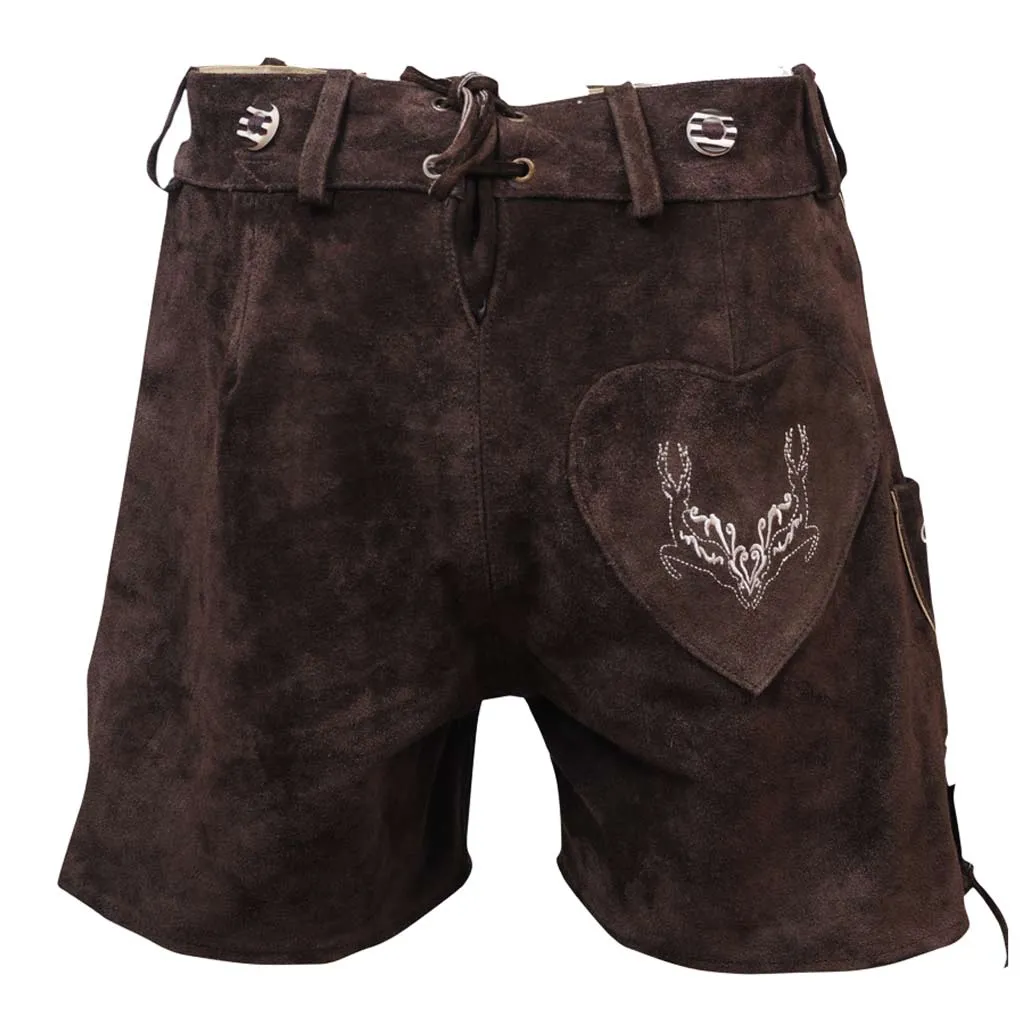 Women Oktoberfest Costumes Suede Lederhosen Leather Short Chocolate Brown
