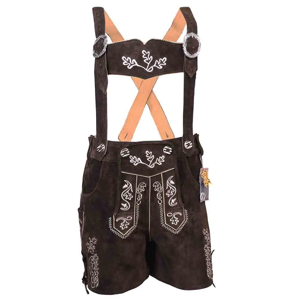 Women Oktoberfest Costumes Suede Lederhosen Leather Short Chocolate Brown