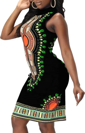 Womens African Attir Bohemian Dashiki Traditional Tribal Vintage Ethnic Midi Dresses