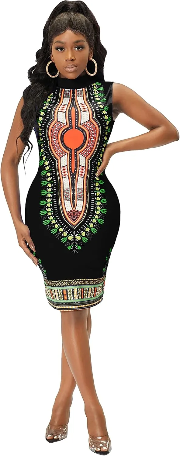 Womens African Attir Bohemian Dashiki Traditional Tribal Vintage Ethnic Midi Dresses