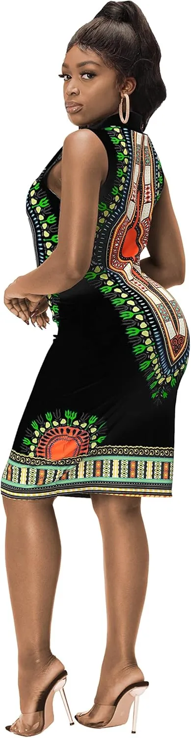 Womens African Attir Bohemian Dashiki Traditional Tribal Vintage Ethnic Midi Dresses