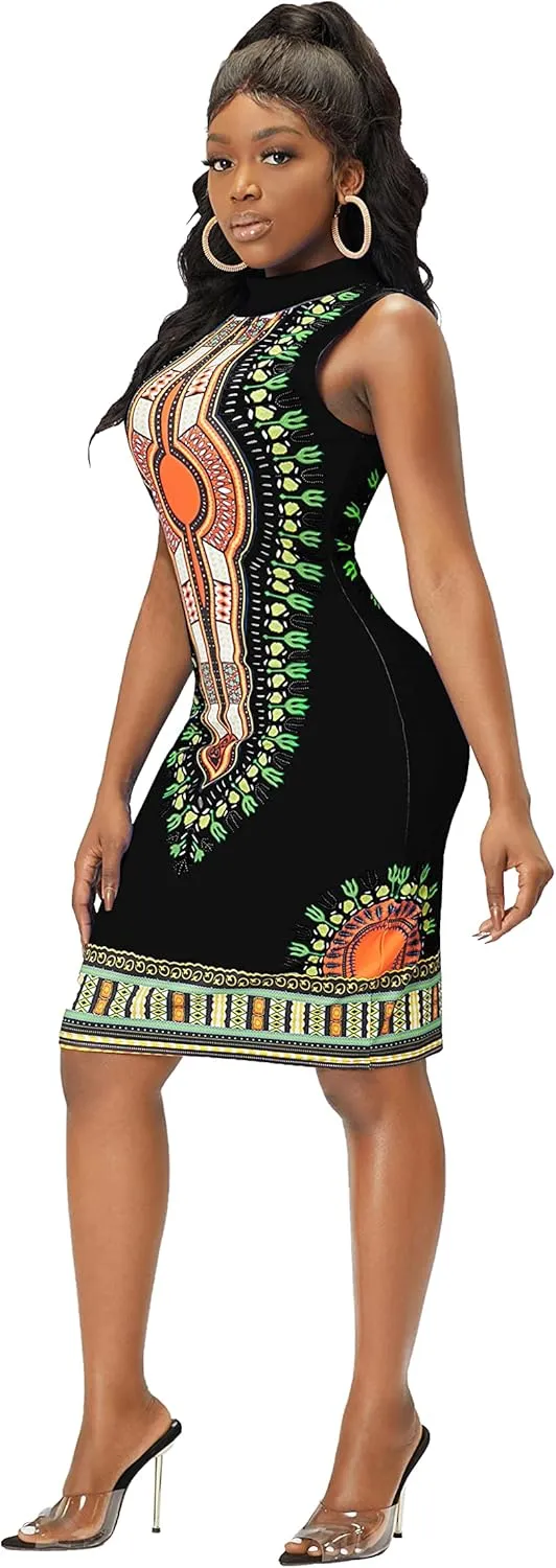 Womens African Attir Bohemian Dashiki Traditional Tribal Vintage Ethnic Midi Dresses