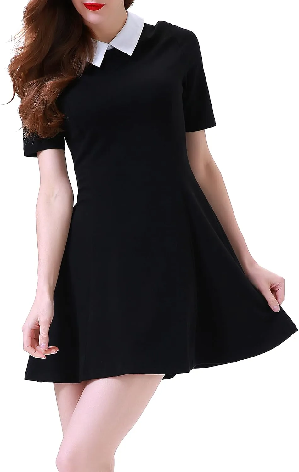 Women's Fall Dresses Cute Peter Pan Collar Fit and Flare Short Skater A Line Casual Goth Dress with Sleeves