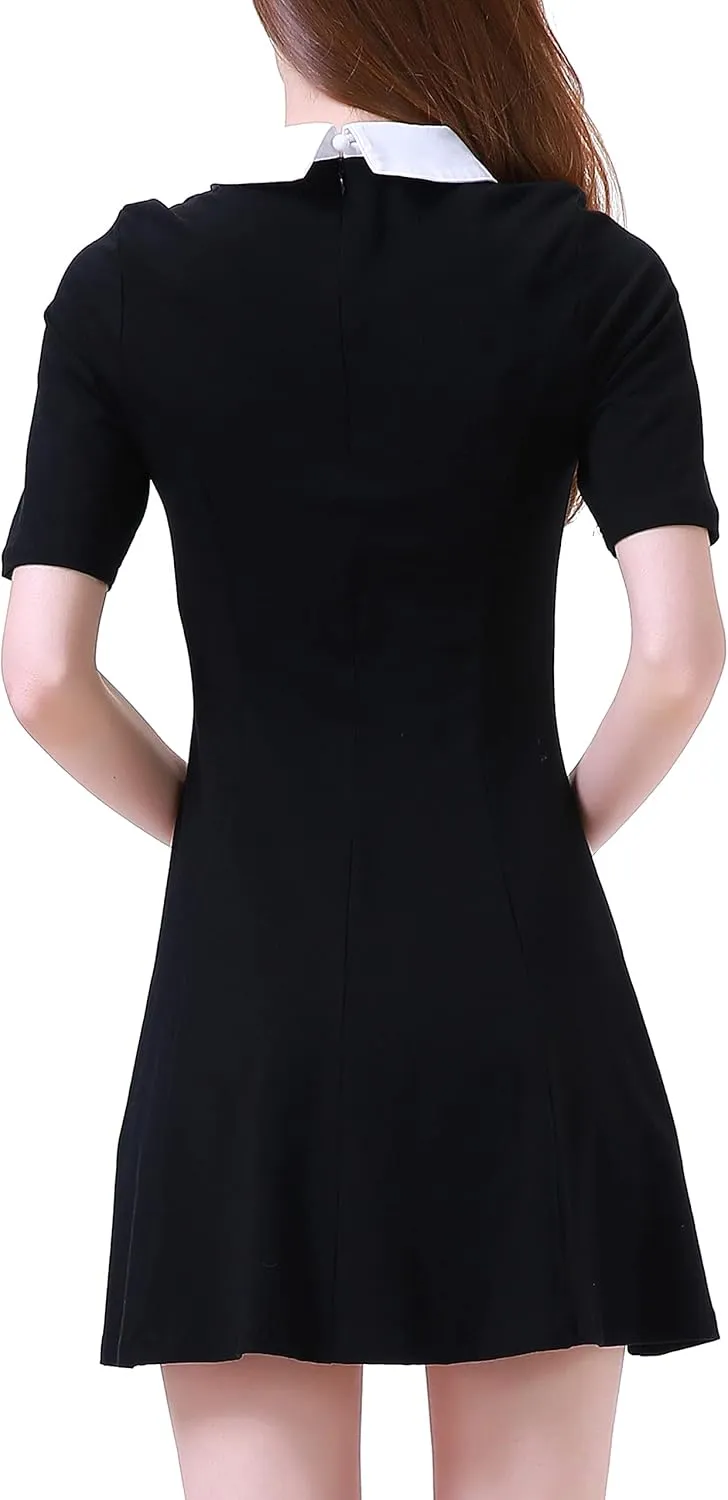 Women's Fall Dresses Cute Peter Pan Collar Fit and Flare Short Skater A Line Casual Goth Dress with Sleeves