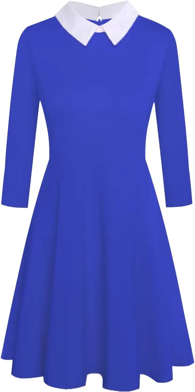 Women's Fall Dresses Cute Peter Pan Collar Fit and Flare Short Skater A Line Casual Goth Dress with Sleeves