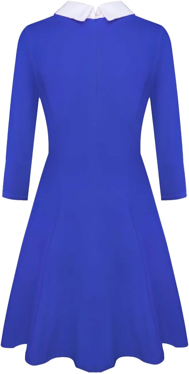 Women's Fall Dresses Cute Peter Pan Collar Fit and Flare Short Skater A Line Casual Goth Dress with Sleeves