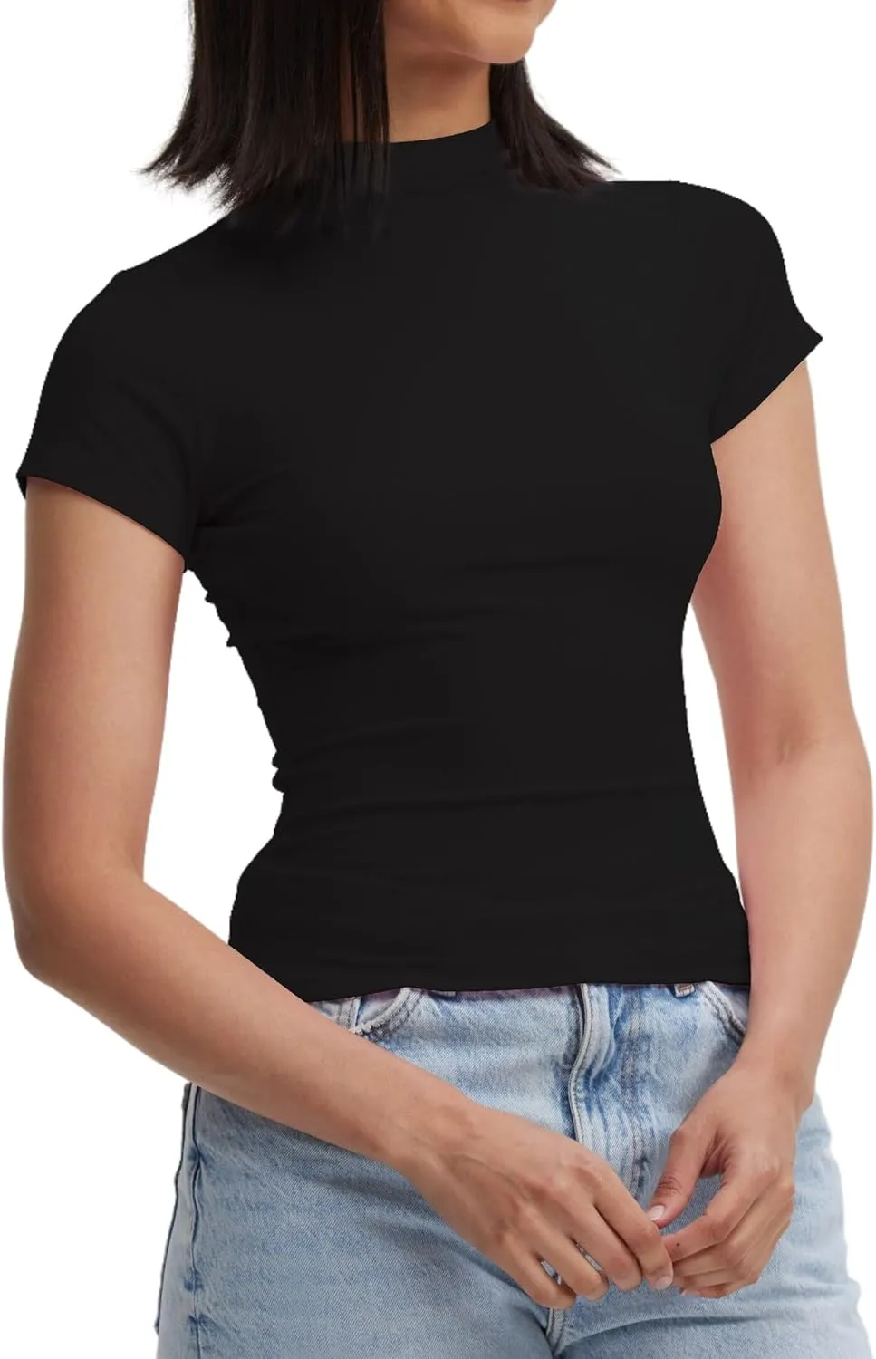 Womens Short Sleeve/Sleeveless Mock Turtleneck Stretch Fitted Underscrubs Layer Tee Tops