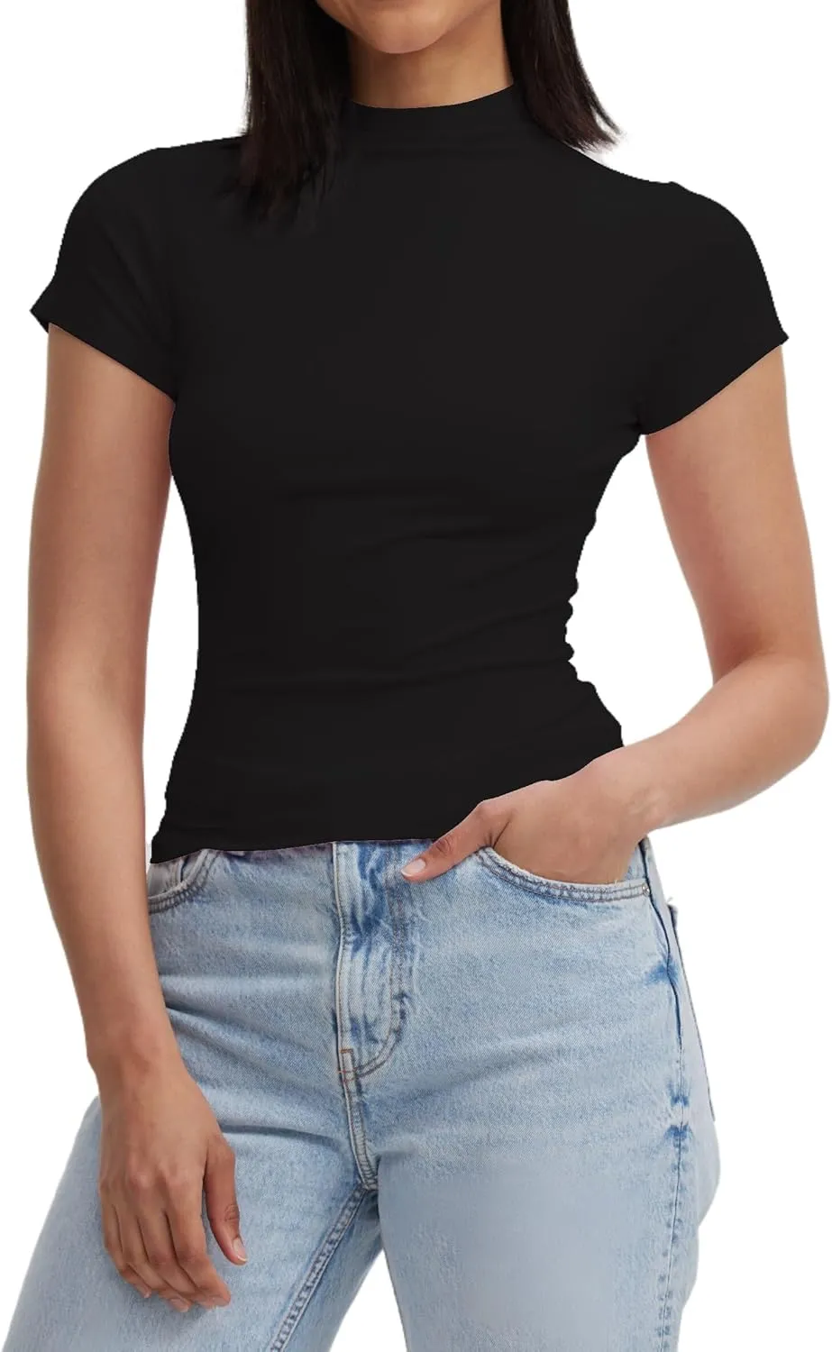 Womens Short Sleeve/Sleeveless Mock Turtleneck Stretch Fitted Underscrubs Layer Tee Tops