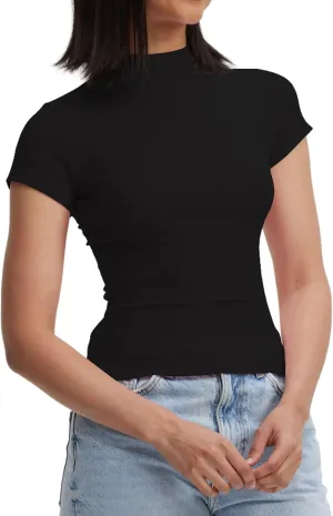 Womens Short Sleeve/Sleeveless Mock Turtleneck Stretch Fitted Underscrubs Layer Tee Tops
