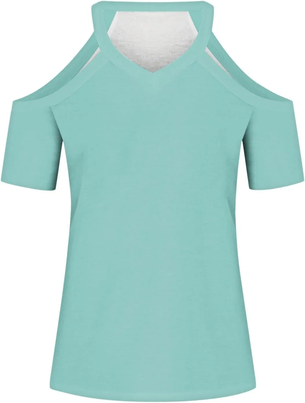 Womens Summer Cold Shoulder Tshirts Casual V Neck Tops Short Sleeve Loose Fit Blouse Trendy Solid Clothing 2025