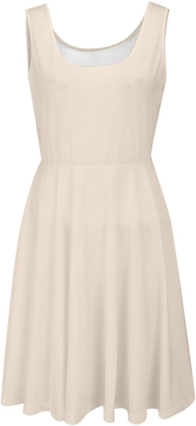 Women's Summer Dresses Scoop Neck Sleeveless A-Line Ribbed Knit Above Knee Tank Dress