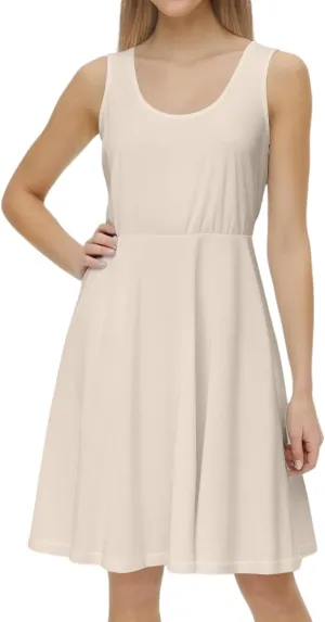 Women's Summer Dresses Scoop Neck Sleeveless A-Line Ribbed Knit Above Knee Tank Dress