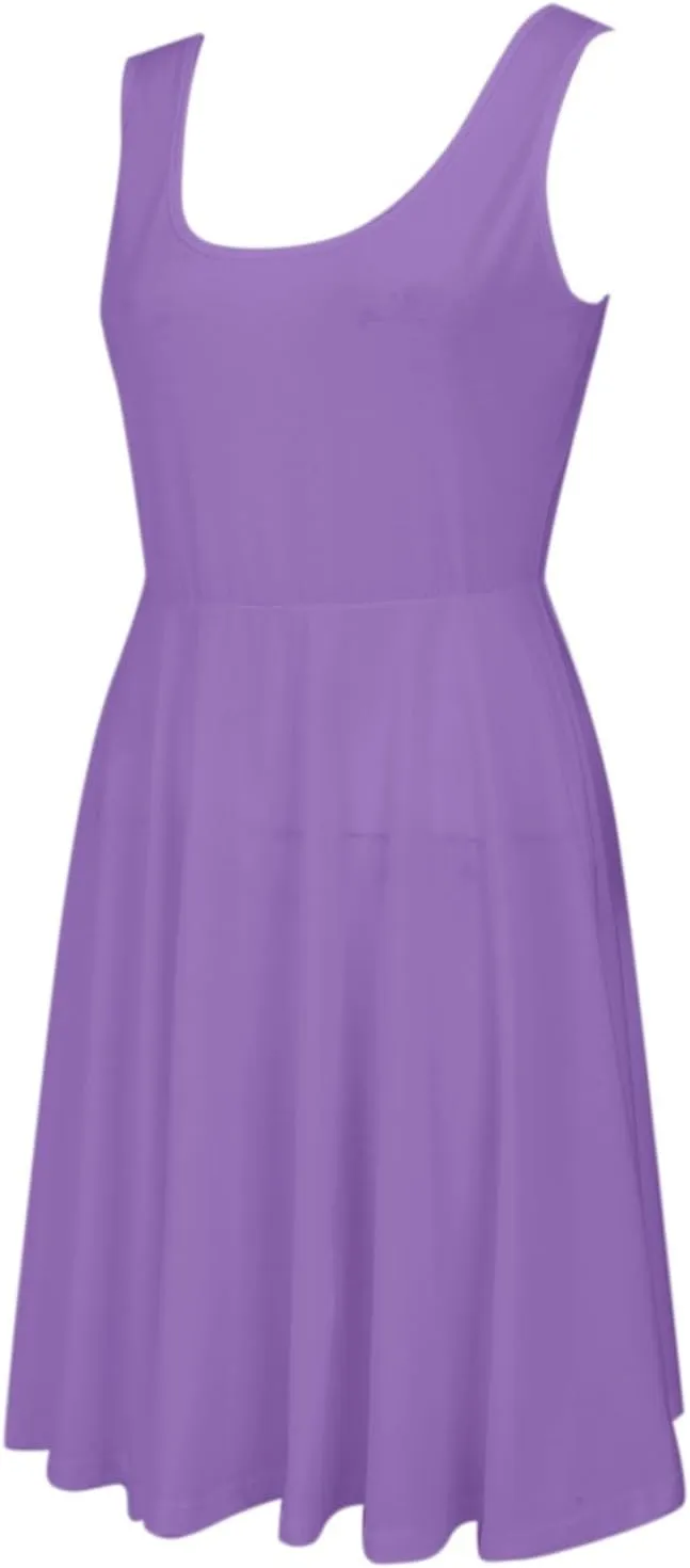 Women's Summer Dresses Scoop Neck Sleeveless A-Line Ribbed Knit Above Knee Tank Dress