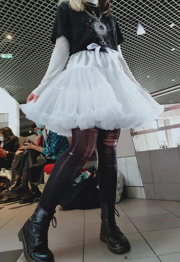 Womens Tulle Petticoats With Ribbon Elastic Waist Tutu Skirts Ballet Dance Cosplay Costumes